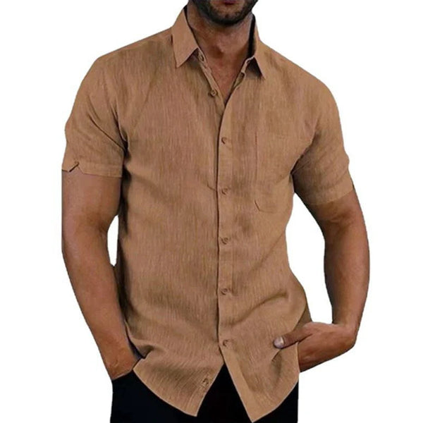 Turn-down collar shirt with natural cotton-linen fibers for superior airflow