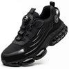 Steel toe safety boots with button closure system for construction and outdoor work environments