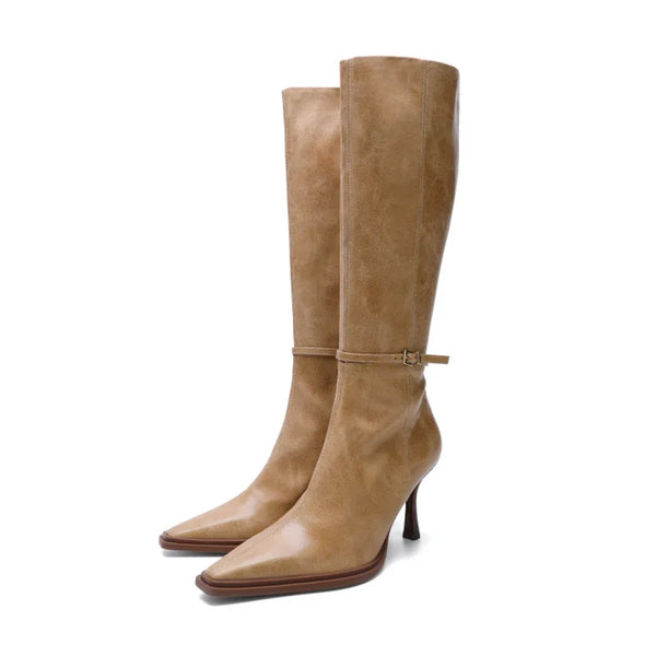 Versatile knee-high boots in solid black, ideal for winter styling.