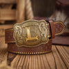 Sunset Hues Leather Belt styled with casual jeans, adding a warm touch to the outfit.