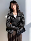 Stylish cropped fit of the chic vintage leather jacket for women.