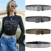 Unisex punk belt with square beads and triple grommets, perfect for edgy fashion and versatile styling for all occasions.