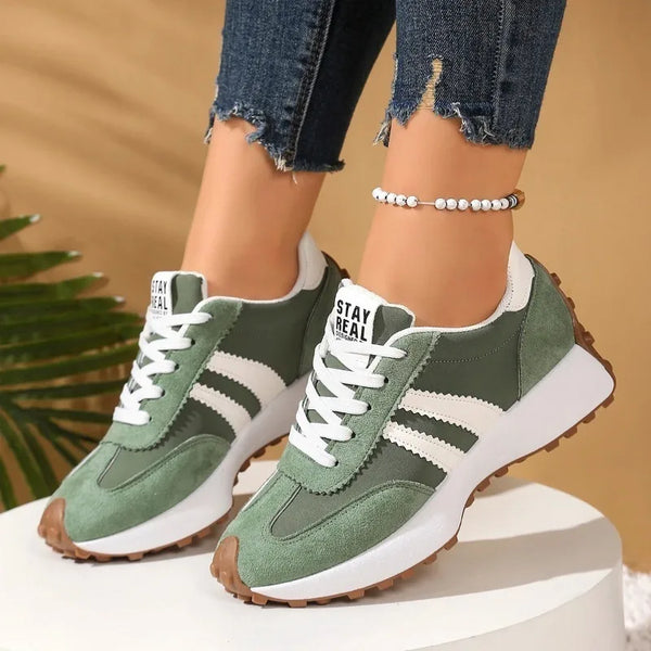 Women's white patchwork sneakers with breathable textile construction