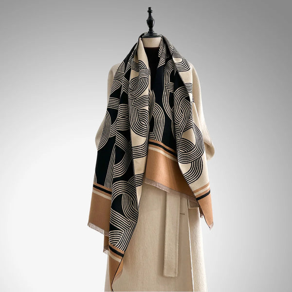 Stylish dual-tone wraparound shawl for women, perfect for travel.