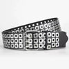 Unisex punk belt with square beads and triple grommets, perfect for edgy fashion and versatile styling for men and women.