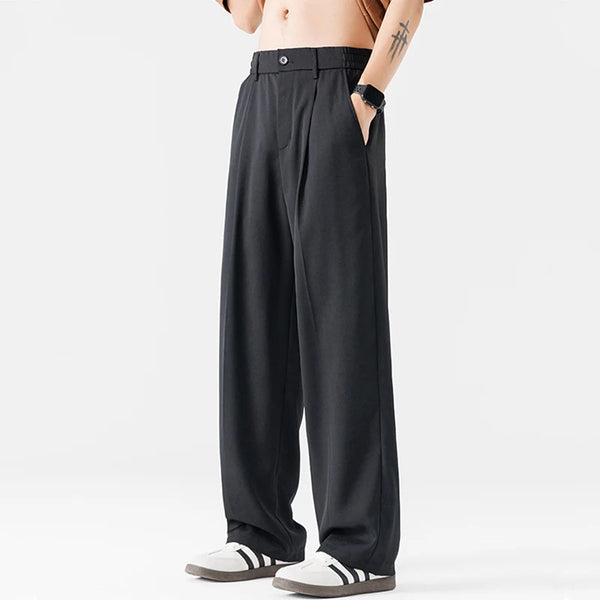 Casual wide leg business trousers for men in premium polyester, perfect for smart casual and office wear.