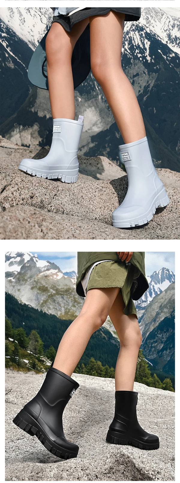 Chic waterproof women's ankle rain boots with non-slip outsole, perfect for rainy days and outdoor events.