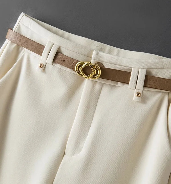 Elegant wide-leg work trousers for women in cotton blend, high waist, perfect for office wear and business casual outfits.