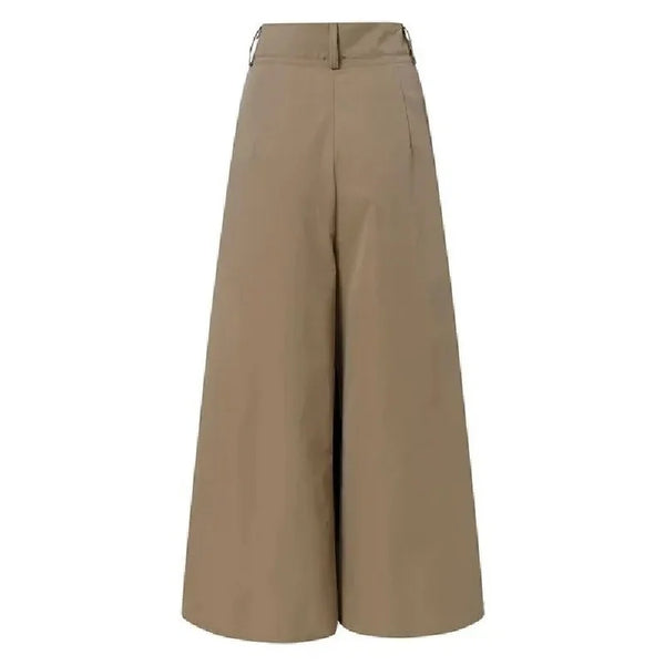 Chic wide leg palazzo pants for women in nylon-cotton blend, featuring pockets and button detail for stylish comfort.