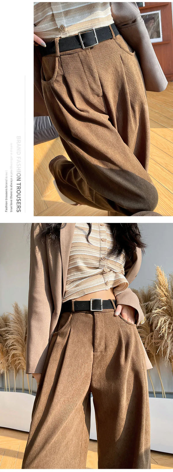 Chic high-waist corduroy wide-leg pants for women, perfect for autumn fashion and casual office wear.