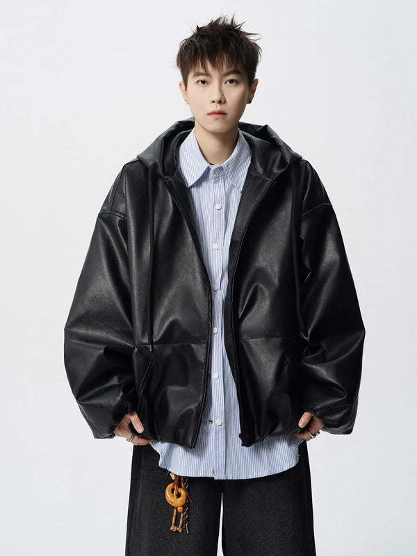 Men's Classic PU Leather Motorcycle Jacket with ribbed cuffs, zipper closure, and warm polyester lining for winter style.