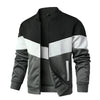 Men's trendy color block bomber jacket in US sizes, perfect for all-season wear and stylish urban outfits.