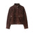 Flattering brown regular-length jacket with turtleneck and oversized pocket details