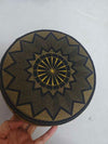 Premium flat-top kufi cap showcasing intricate gold geometric patterns for men