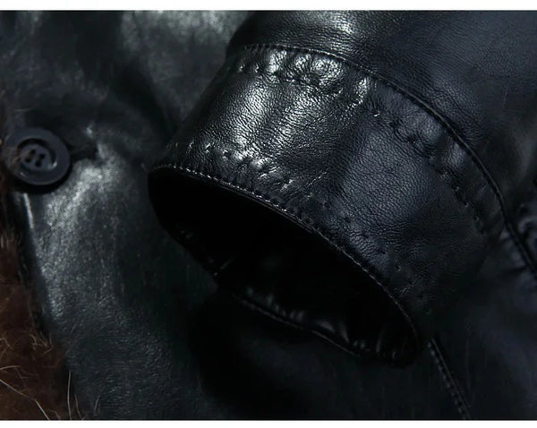 Casual and sophisticated men's leather jacket for winter wear.