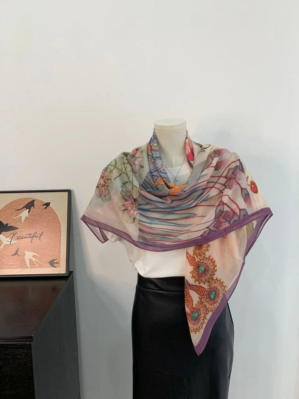 Fashion accessory square scarf, measuring 110 x 110 cm for versatile styling options.
