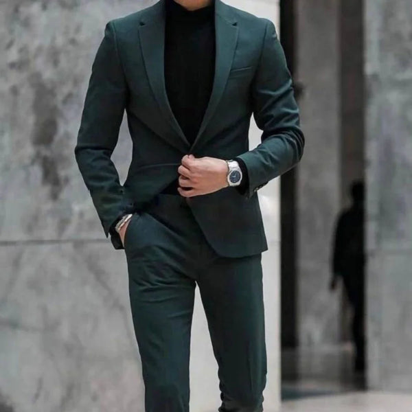 Stylish men's 2-piece suit in premium polyester and wool blend, perfect for daily wear, office, and formal events.