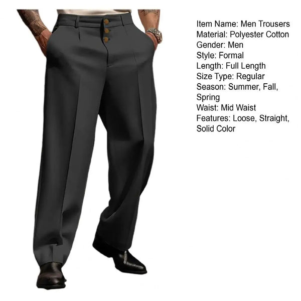 Elegant Men's Straight Fit Suit Pants in solid colors, perfect for office wear and formal events, crafted from polyester-cott