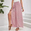 Floral wide-leg chiffon pants for women, ankle-length, elastic waist, perfect for summer fashion and casual chic outfits.