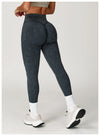 Slate gray high waist leggings with breathable nylon-spandex blend.