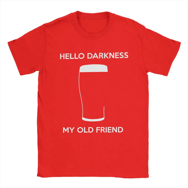 Hello Darkness Beer Lover's Cotton T-Shirt in black, featuring a playful beer print, perfect for casual outings and gifts.
