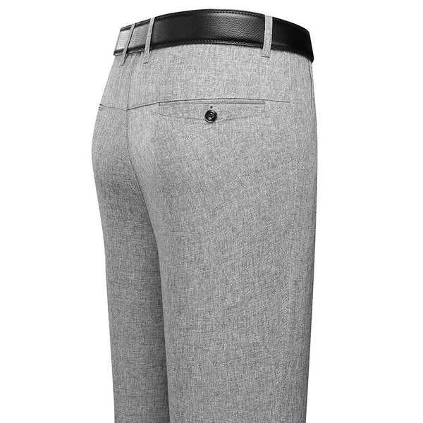 Classic Business Casual Men's Dress Pants in black and grey, straight-leg design, elastic waist, perfect for office wear.