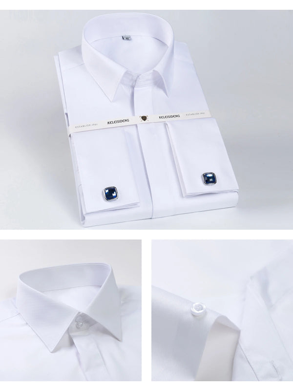 Sophisticated blue French cuff shirt with coordinating cufflinks for business and formal events