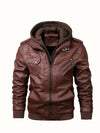 Sleek men's PU leather biker jacket with detachable hood, slim fit, perfect for autumn and winter, stylish and windproof.