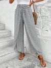Floral wide-leg chiffon pants for women, ankle-length, elastic waist, perfect for summer fashion and casual chic outfits.