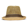 Unisex straw fedora hat featuring a modern twist on a timeless design.