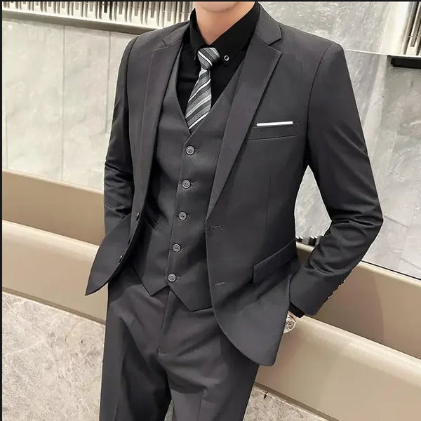 Flat-front trousers of the elegant men's suit, designed for comfort and style.