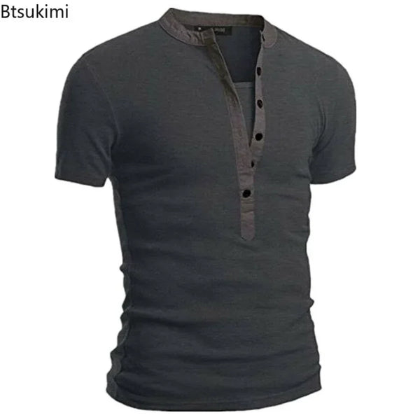 Slim Fit V-Neck Men's Casual Summer T-Shirt in breathable polyester, perfect for warm days and stylish casual occasions.