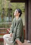 Lightweight stand collar coat featuring premium cotton-linen blend construction