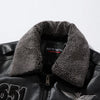 Men's Autumn/Winter Embroidered Leather Biker Jacket with detachable collar, cozy cotton lining, and classic aviator design.