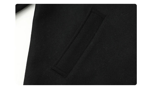 Luxurious long trench coat in wool polyester blend with defining belt