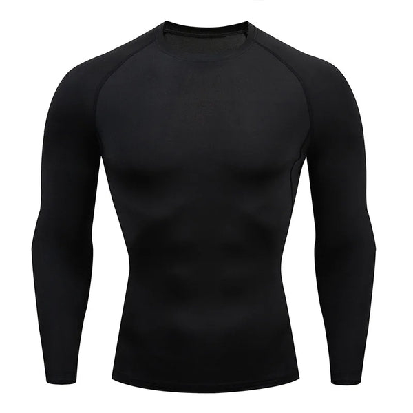 Men's breathable compression fitness t-shirt in black, perfect for workouts, running, and casual wear with moisture-wicking f