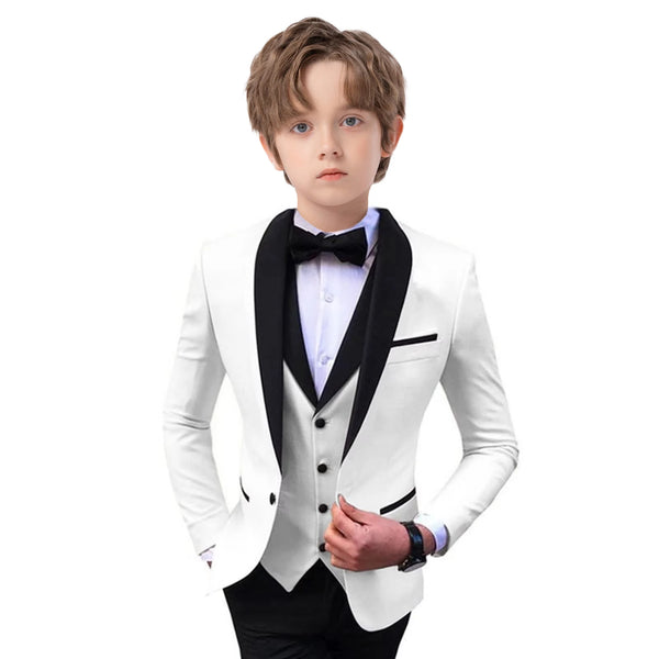 Boy's dapper suit ensemble in navy blue, featuring a tailored single-breasted blazer.