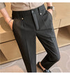 Men's slim fit dress pants in British style with elastic waist, perfect for casual or formal occasions, made from polyester b