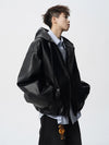 Men's Classic PU Leather Motorcycle Jacket with ribbed cuffs, zipper closure, and warm polyester lining for winter style.