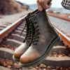 Black leather boots for men, designed for adventure and style.