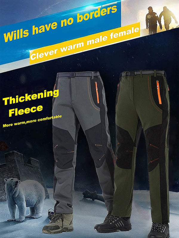 All-weather hiking pants with windproof shell and thermal fleece lining