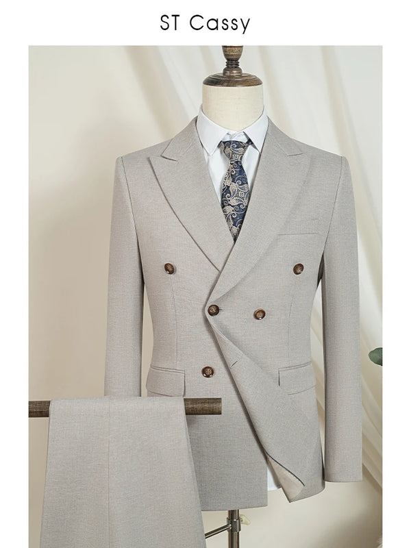 Model wearing the Midnight Poise suit, exuding confidence in a boardroom setting.