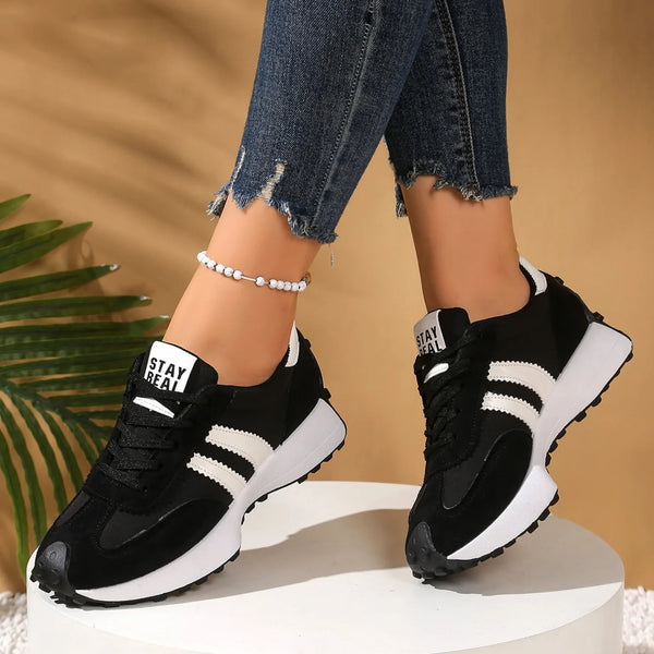 Lace-up patchwork sneakers with breathable construction and durable outsole