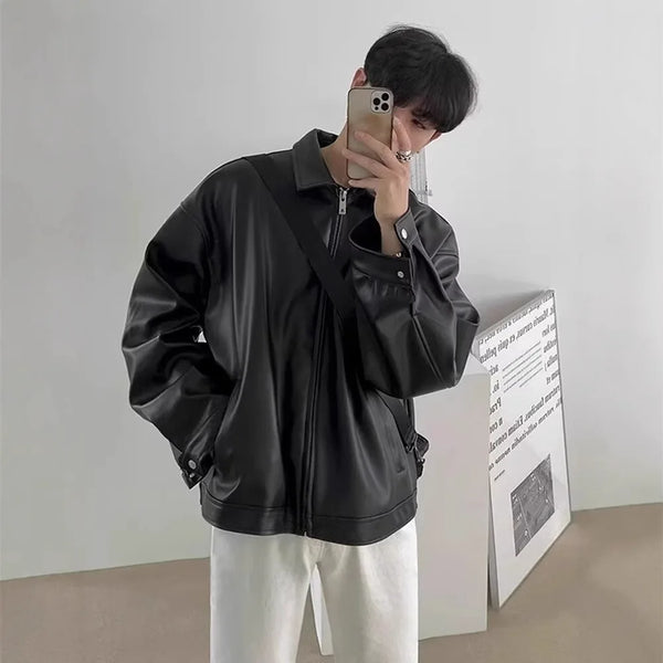 Classic Men's PU Leather Biker Jacket, waterproof, stylish, lightweight, perfect for motorcycle riding and casual outings.