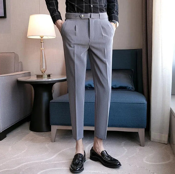 Slim fit men's luxury suit trousers in white and blue, perfect for business and formal events, crafted for comfort and style.