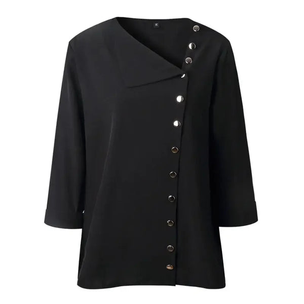 Elegant long sleeve office blouse for women, double-breasted, slim fit, versatile for business attire, available in multiple