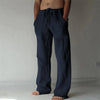 Unisex wide-leg linen cotton trousers with adjustable drawstring closure