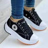 White canvas platform sneakers for women with mixed-color design and lace-up closure