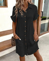 Pocket detail on cotton-linen mini dress combining function with feminine style