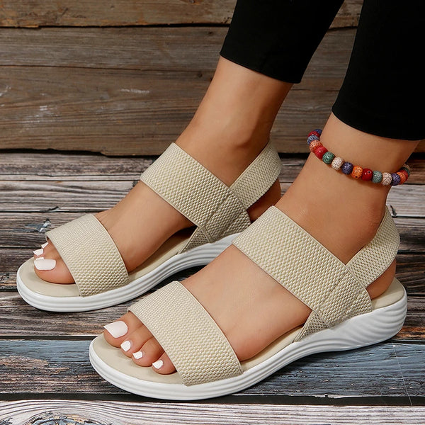Summer wedge sandals in breathable knit fabric with elegant back strap design